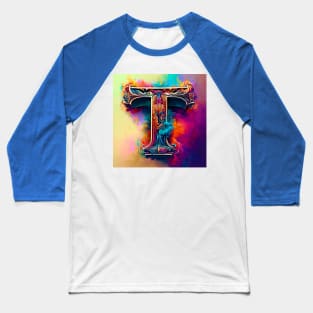 AI Art Multicolored Franciscan Tau Abstract Expressionism Baseball T-Shirt